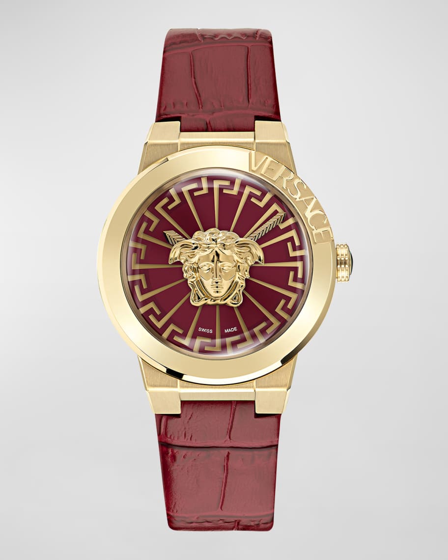 Versace 38mm Medusa Infinite Leather Watch, Red