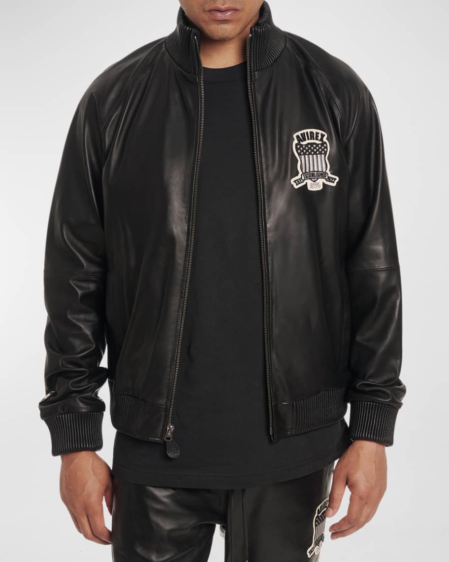 AVIREX Men's Leather Logo Track Jacket | Neiman Marcus