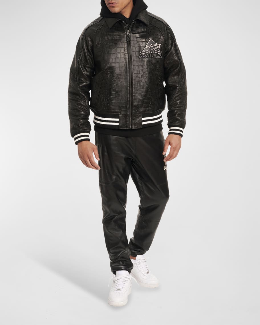 AVIREX Men's Croc-Embossed Classic Leather Jacket | Neiman Marcus