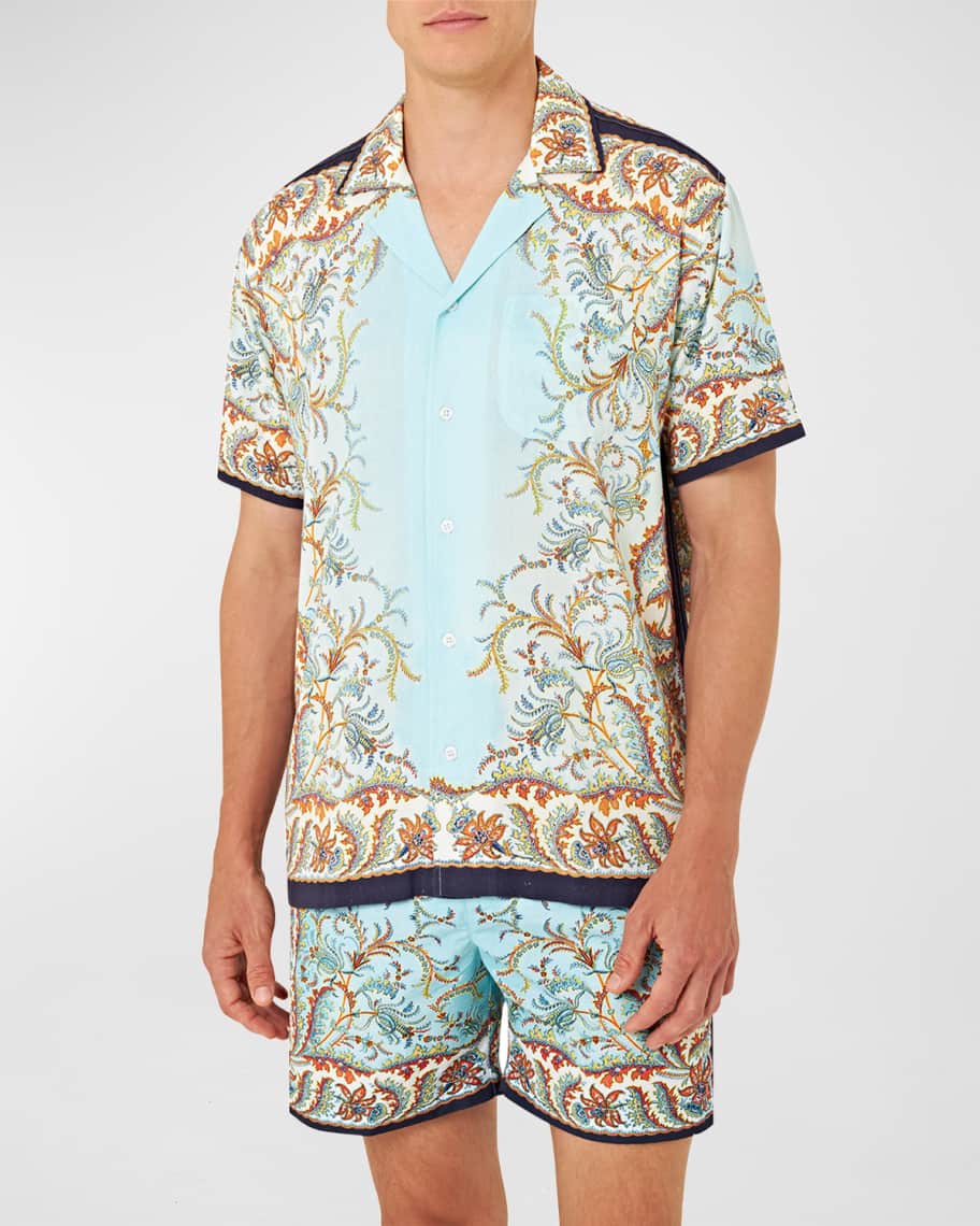 RALPH BORDER PAISLEY CAMP SHIRT - NAVY