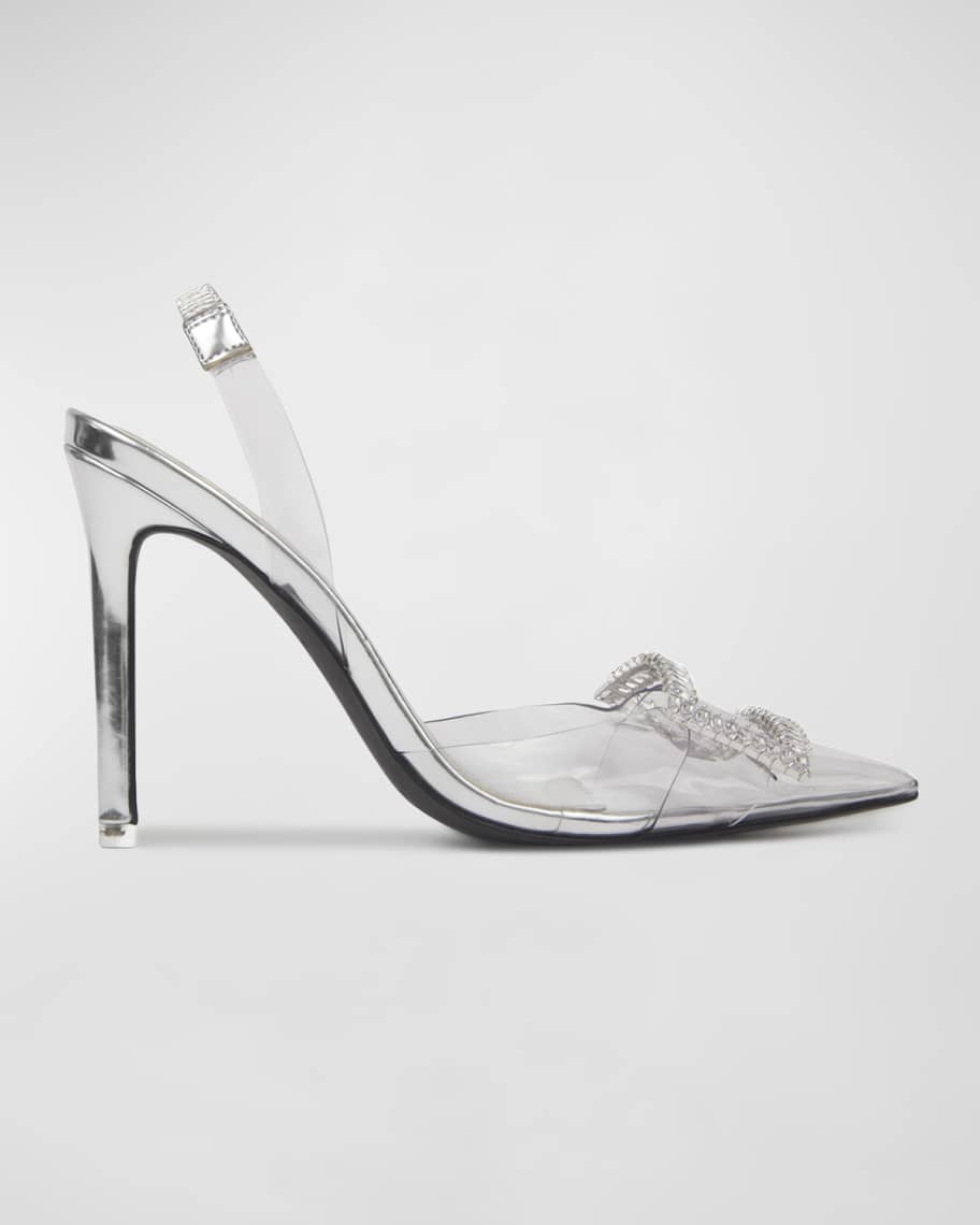 Black Suede Studio Glenda Crystal Buckle Slingback Stiletto
