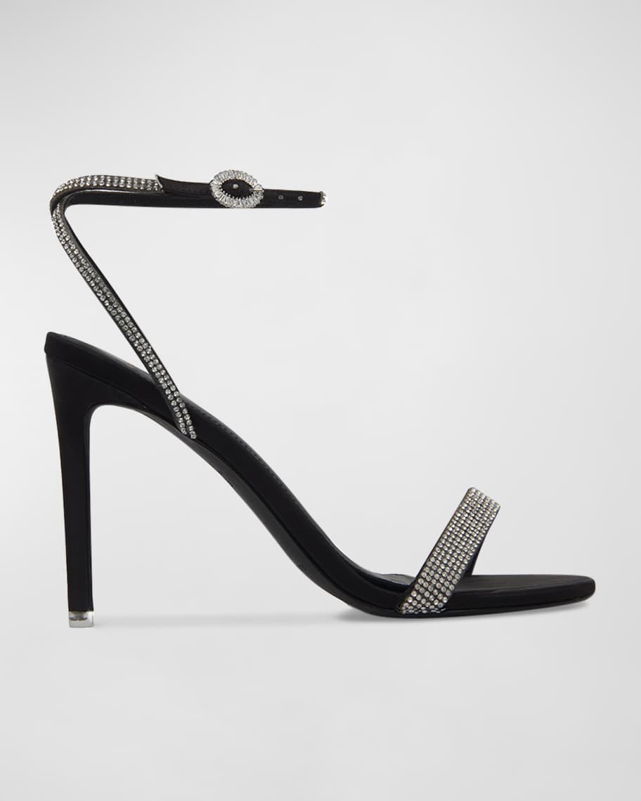 Black Suede Studio Lexi Rhinestone Ankle-Strap Sandals | Neiman Marcus