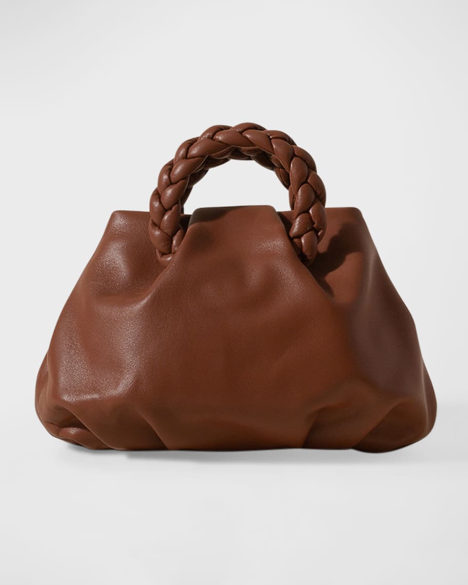 Beige Bombon braided-handle woven leather bag, Hereu