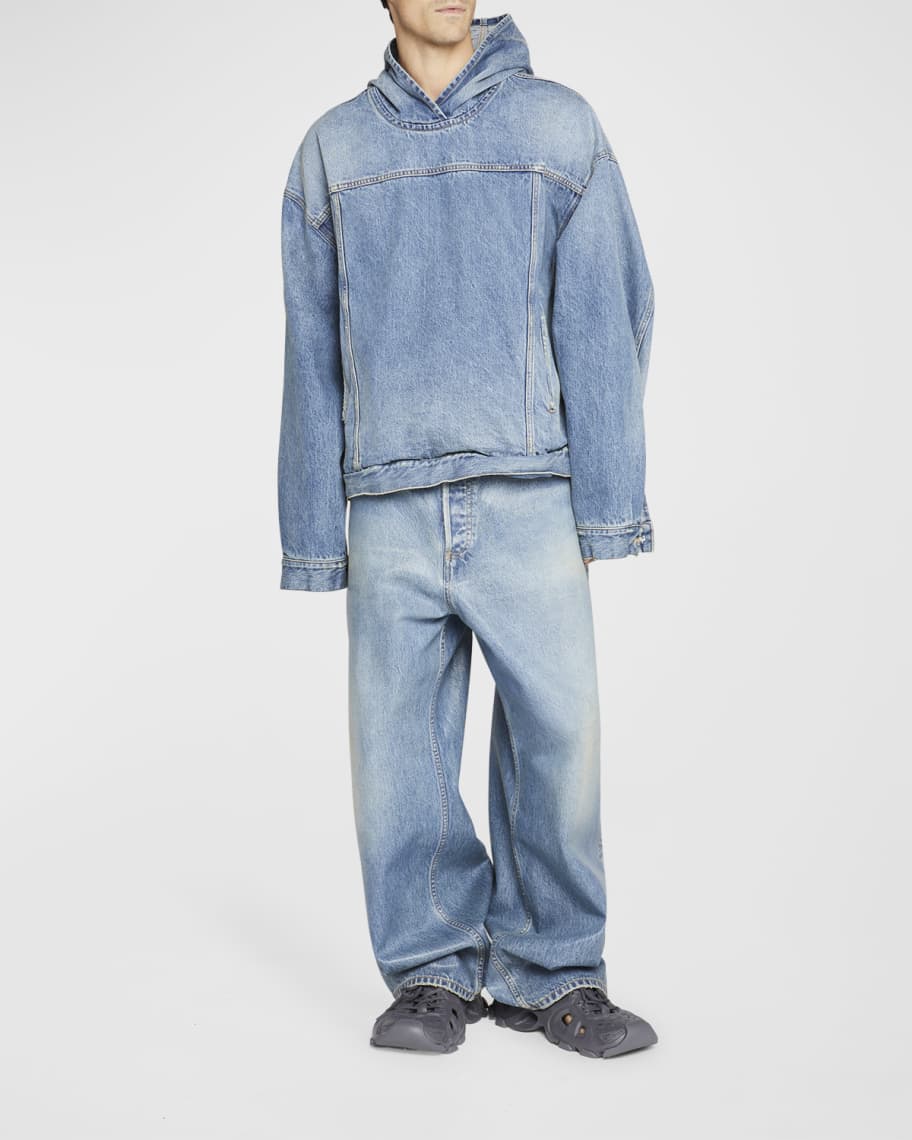 Balenciaga Men's Oversized Denim Pullover Hoodie | Neiman Marcus