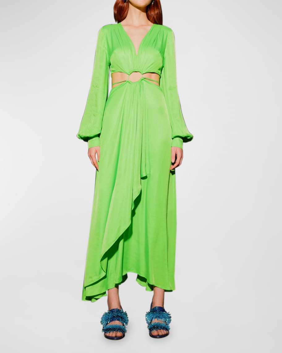 farm rio green cut out dress FARM Rio - Green Leaves Cut Out Midi Dress