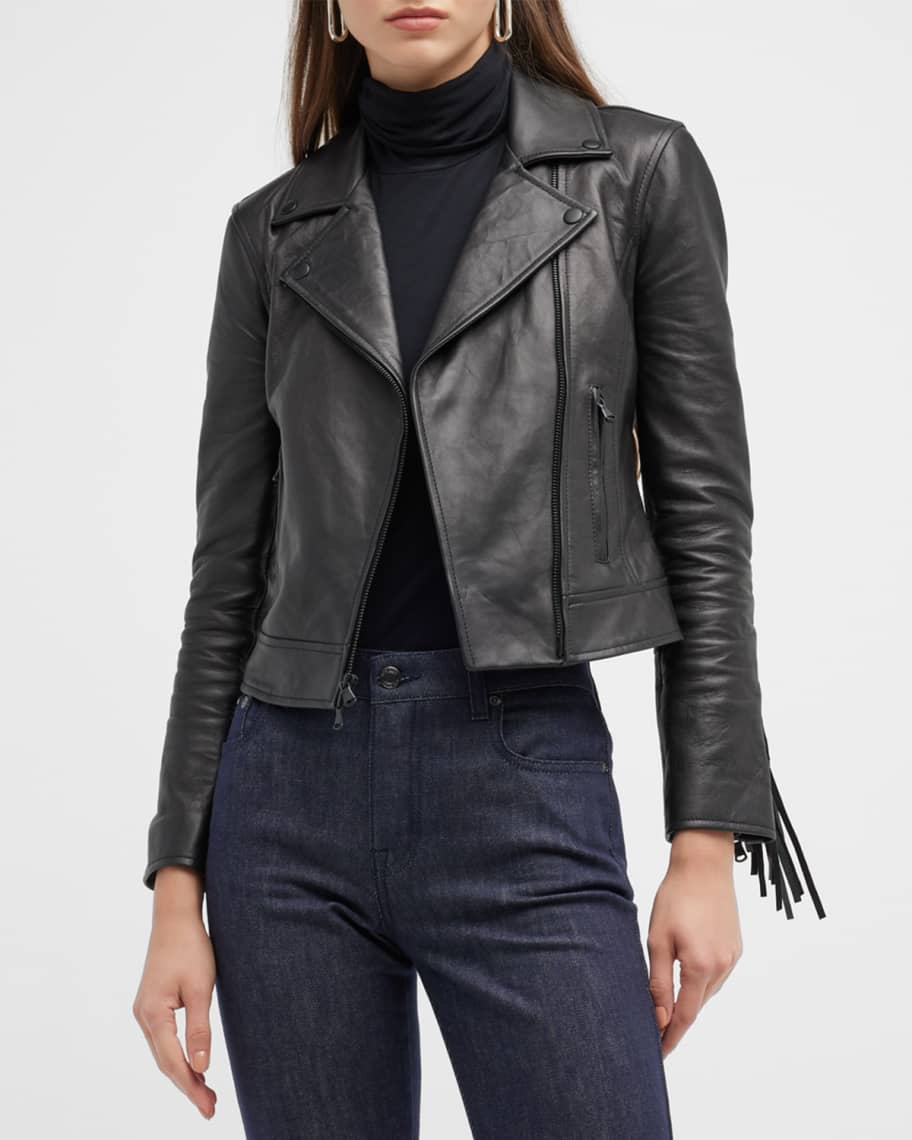 L'Agence Kravitz Fringe Lambskin Leather Jacket | Neiman Marcus