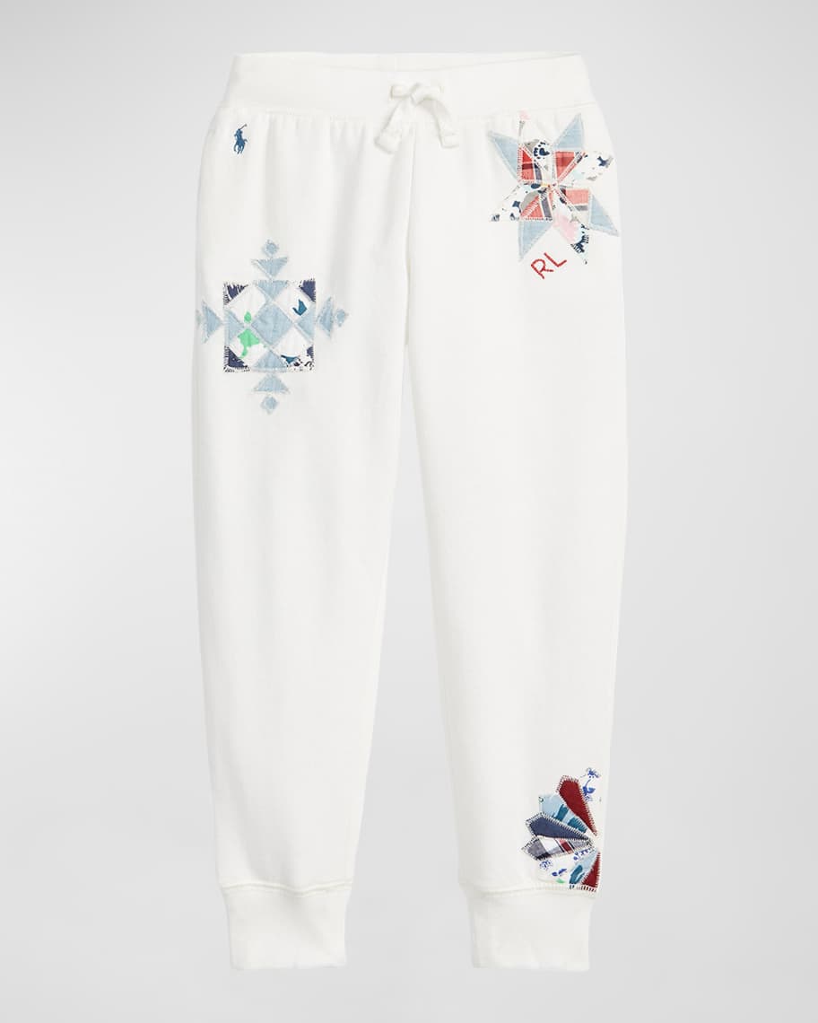Ralph Lauren Childrenswear Girl's Fleece Joggers W/ Patchwork Detail
