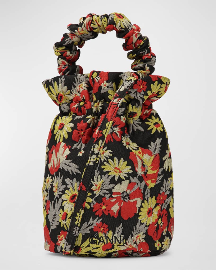 Ganni Flower-Embroidered Top-Handle Bag | Neiman Marcus