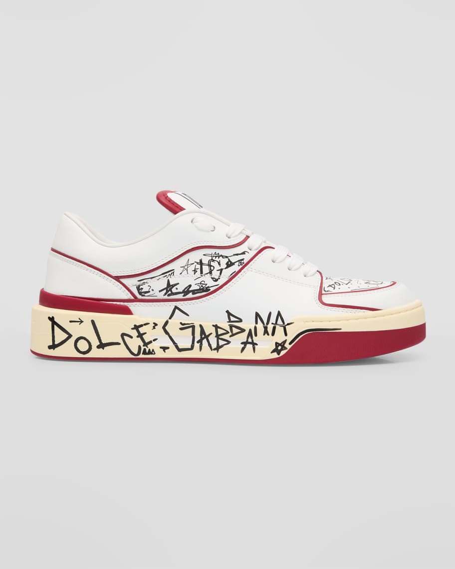 Dolce&Gabbana Men's New Roma Graffiti Leather Low-Top Sneakers | Neiman ...
