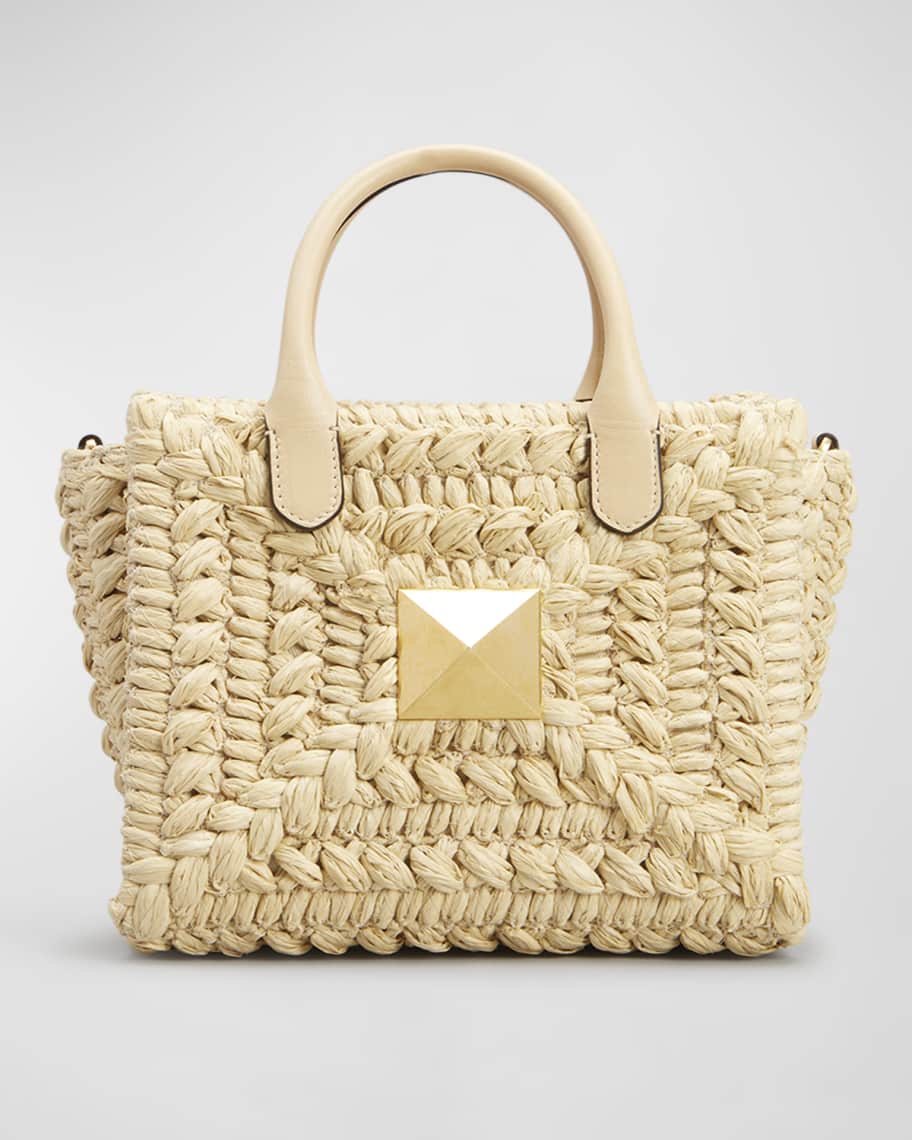 RED Valentino Old Rose/Beige Quilted Raffia and Leather Tote RED Valentino