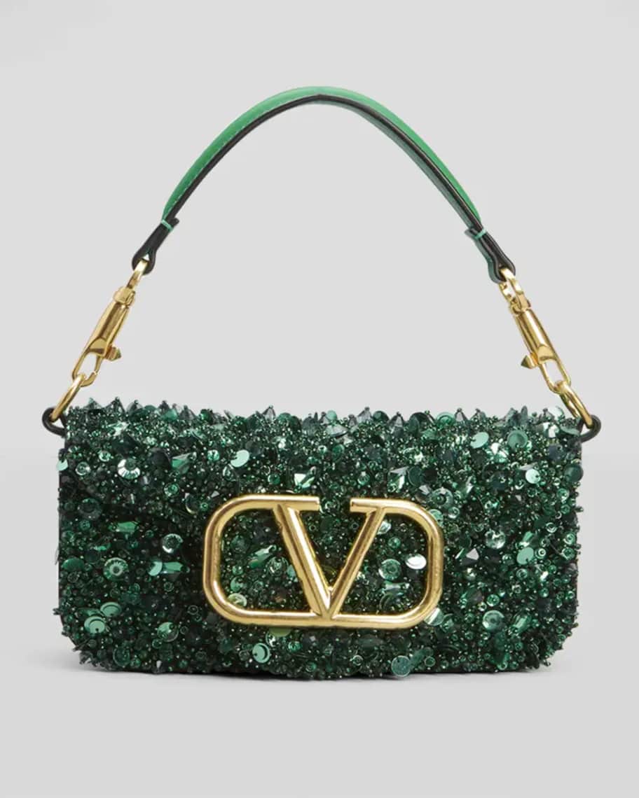 Loco Small Sequined Shoulder Bag in Green - Valentino Garavani