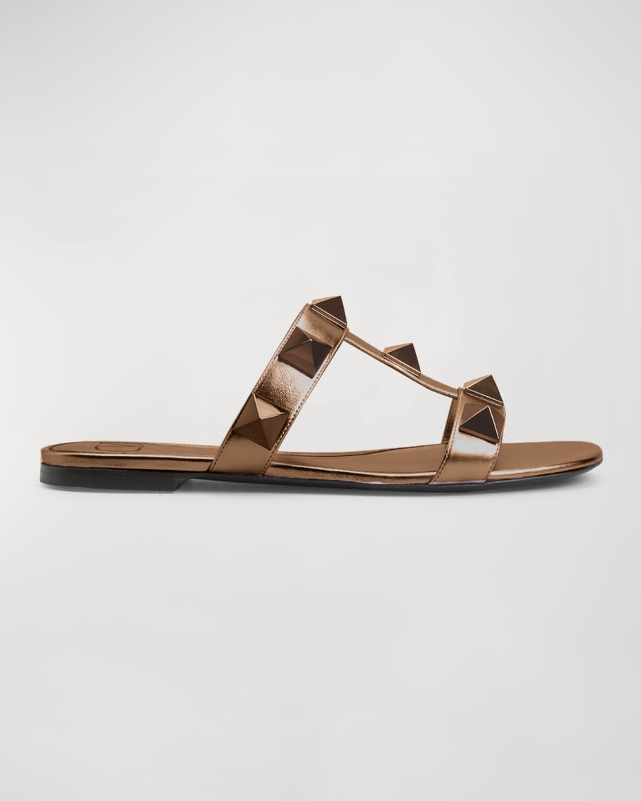 Valentino Garavani Roman Stud Flat Slide Sandals | Neiman Marcus