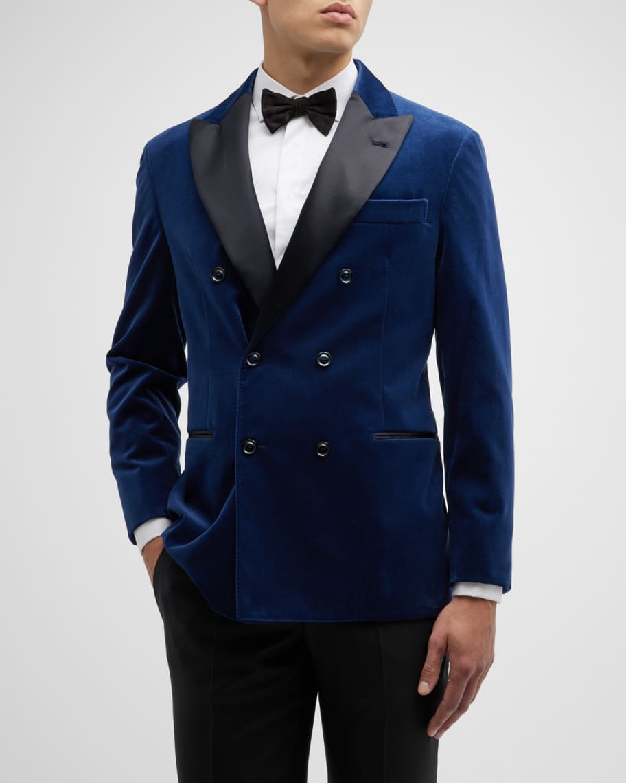 Louis Vuitton blue velvet lapel single breasted blazer For Sale at