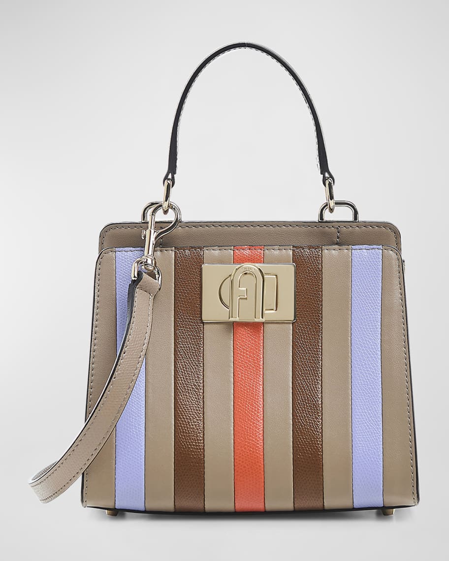Vintage Fendi Neiman Marcus Pequin Stripe Handbag Purse Clutch Flap Black Brown
