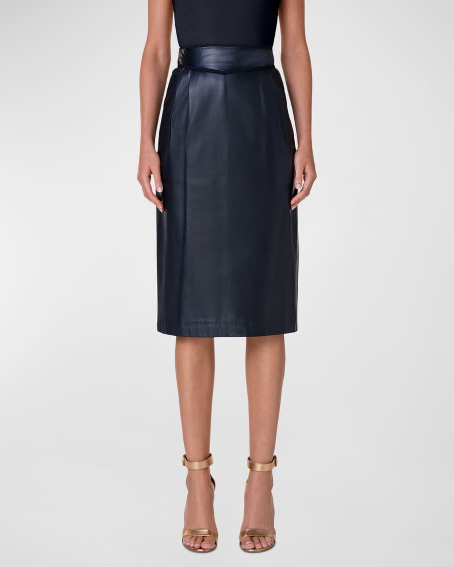 Leather midi skirt - Navy