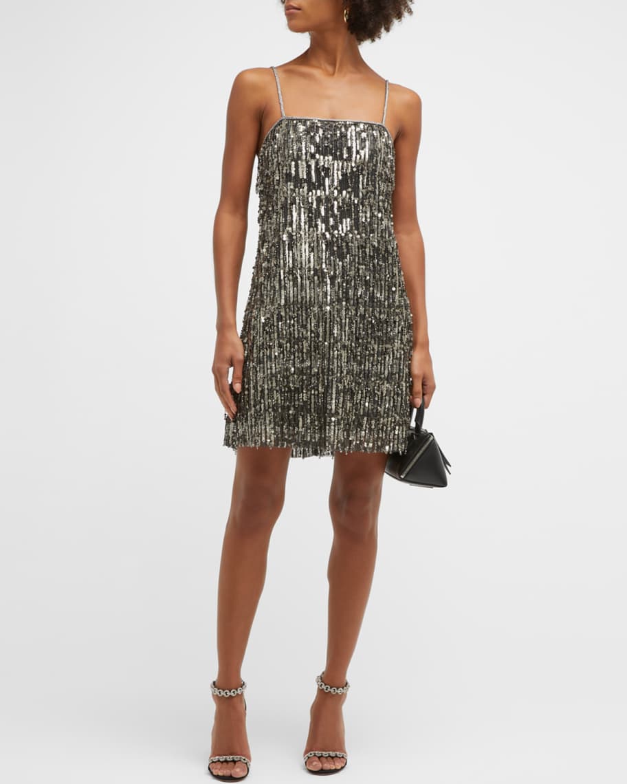 Alice + Olivia Chicago Sequined Fringe Mini Dress | Neiman Marcus