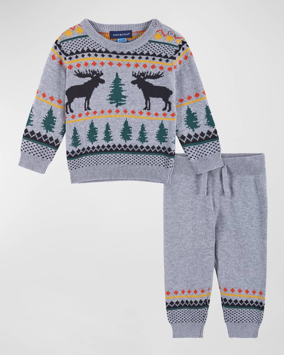 Andy & Evan Boy's Moose Embroidered Two-Piece Sweater Set, Size 0M