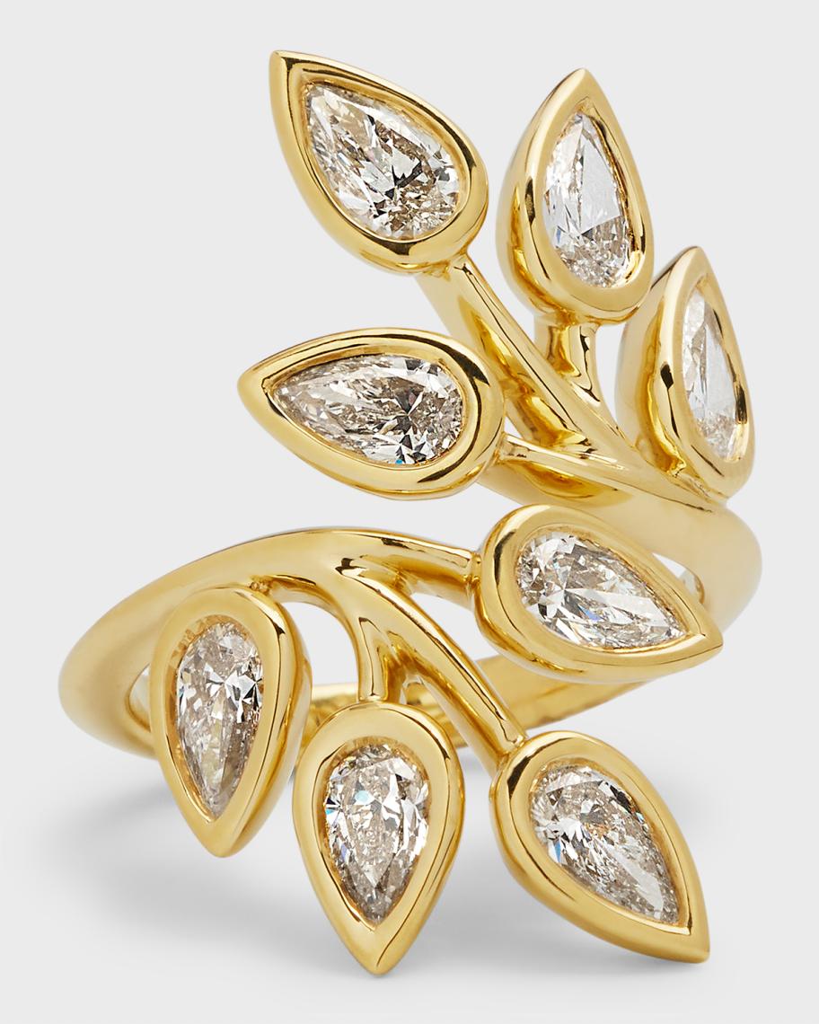 Rahaminov Diamonds 18K Yellow Gold Pear-Shaped Diamond Branch Ring ...