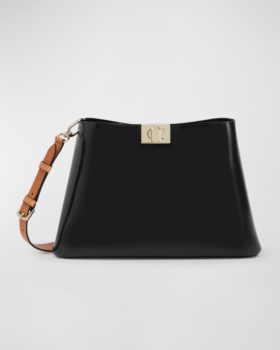 Furla Fleur patent-leather shoulder bag - Black