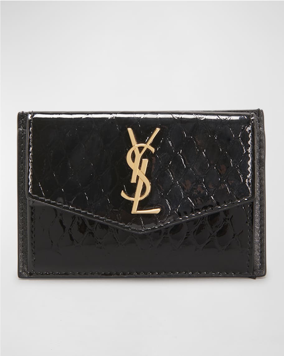 Saint Laurent Beige/Black Python Embossed and Leather Card Holder