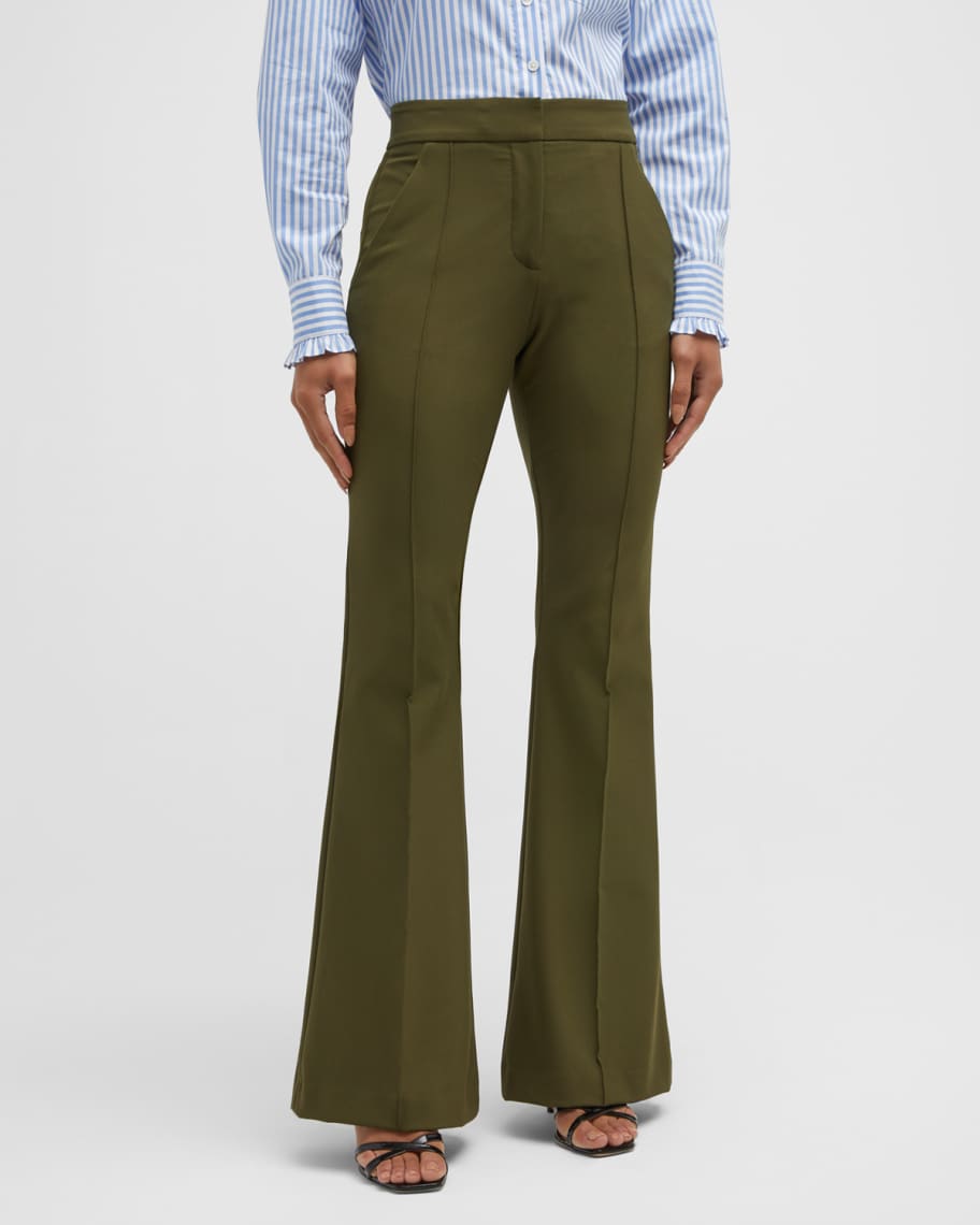 Veronica Beard Hibiscus Flared Pintuck Pants | Neiman Marcus