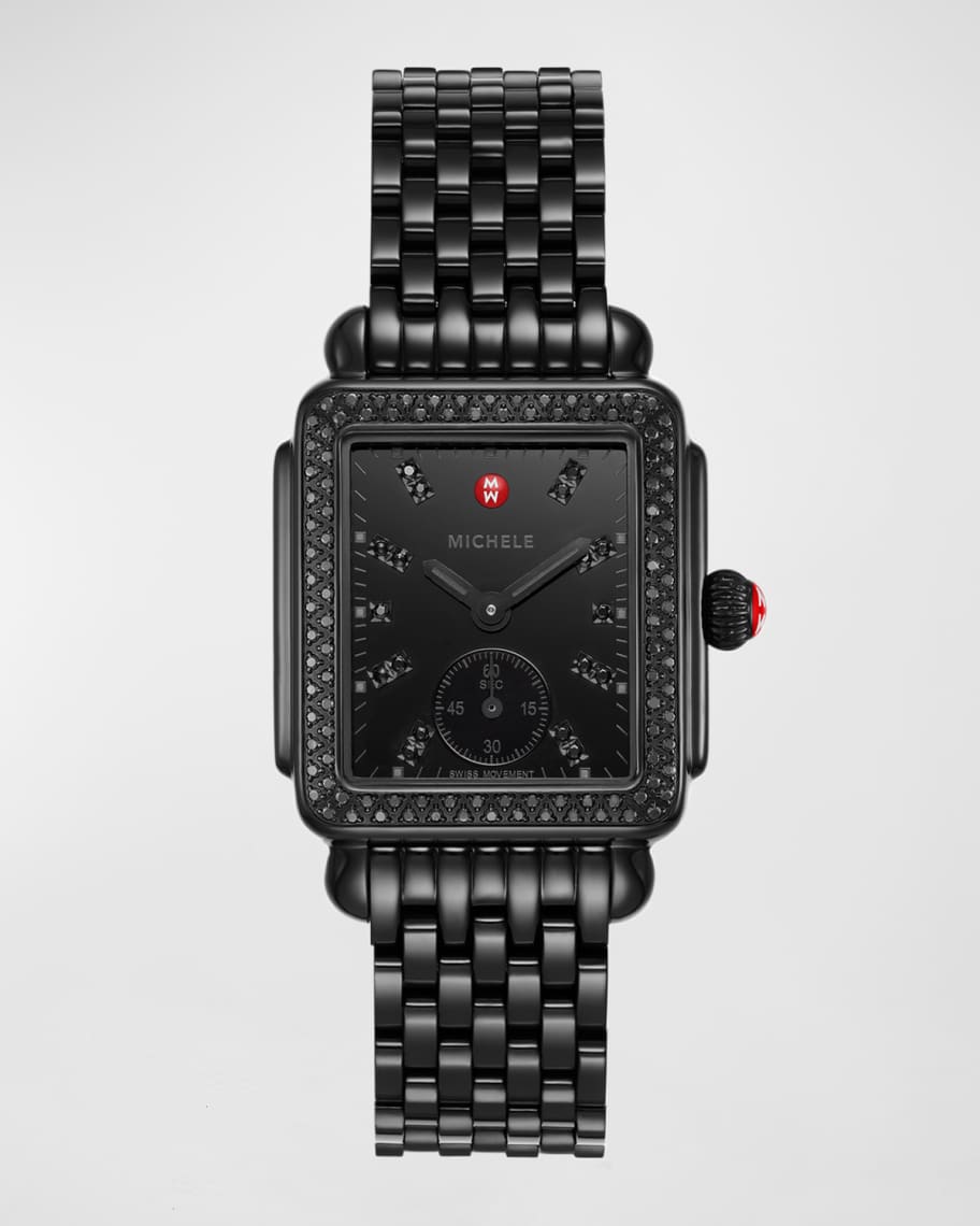 MICHELE Deco Mid Diamond Noir Watch with Bracelet Strap Neiman Marcus