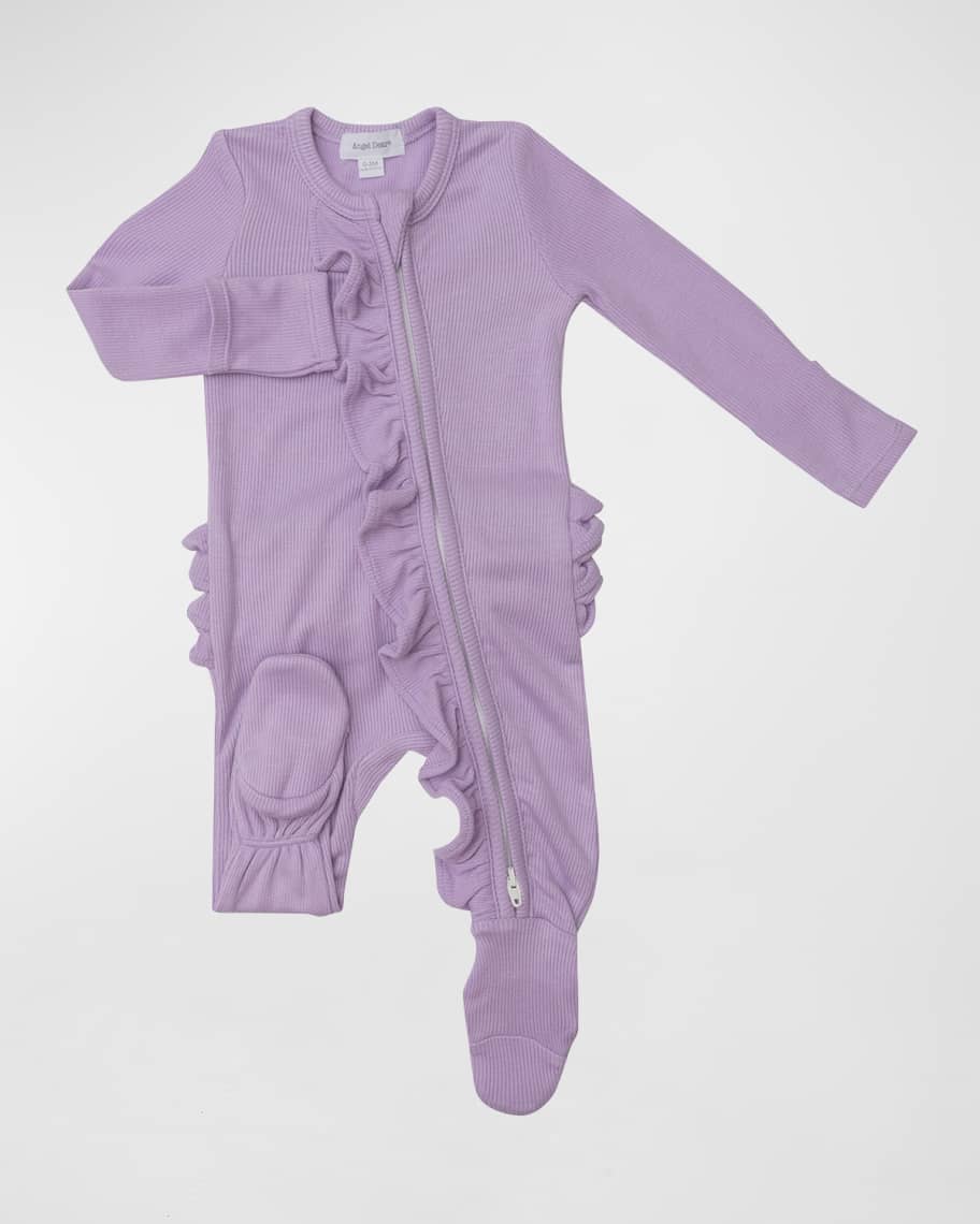 Angel Dear Girl's Lavender Ribbed Ruffle Footie, Size Newborn12M