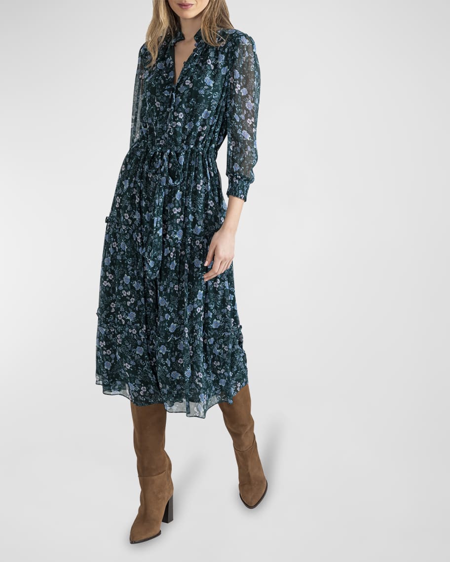 Shoshanna Grant Tiered Floral-Print Chiffon Midi Dress | Neiman Marcus