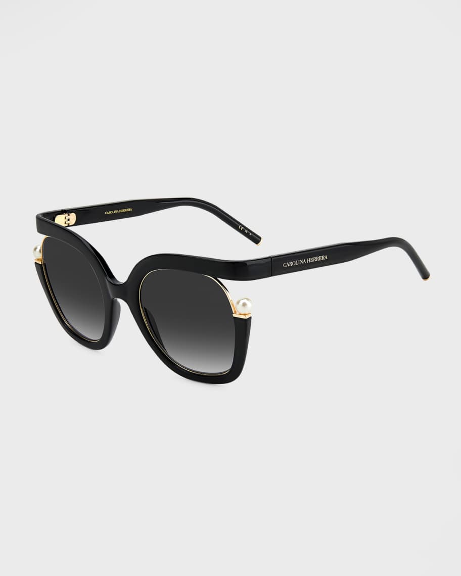 Carolina Herrera Pearly Round Polyamide Sunglasses | Neiman Marcus