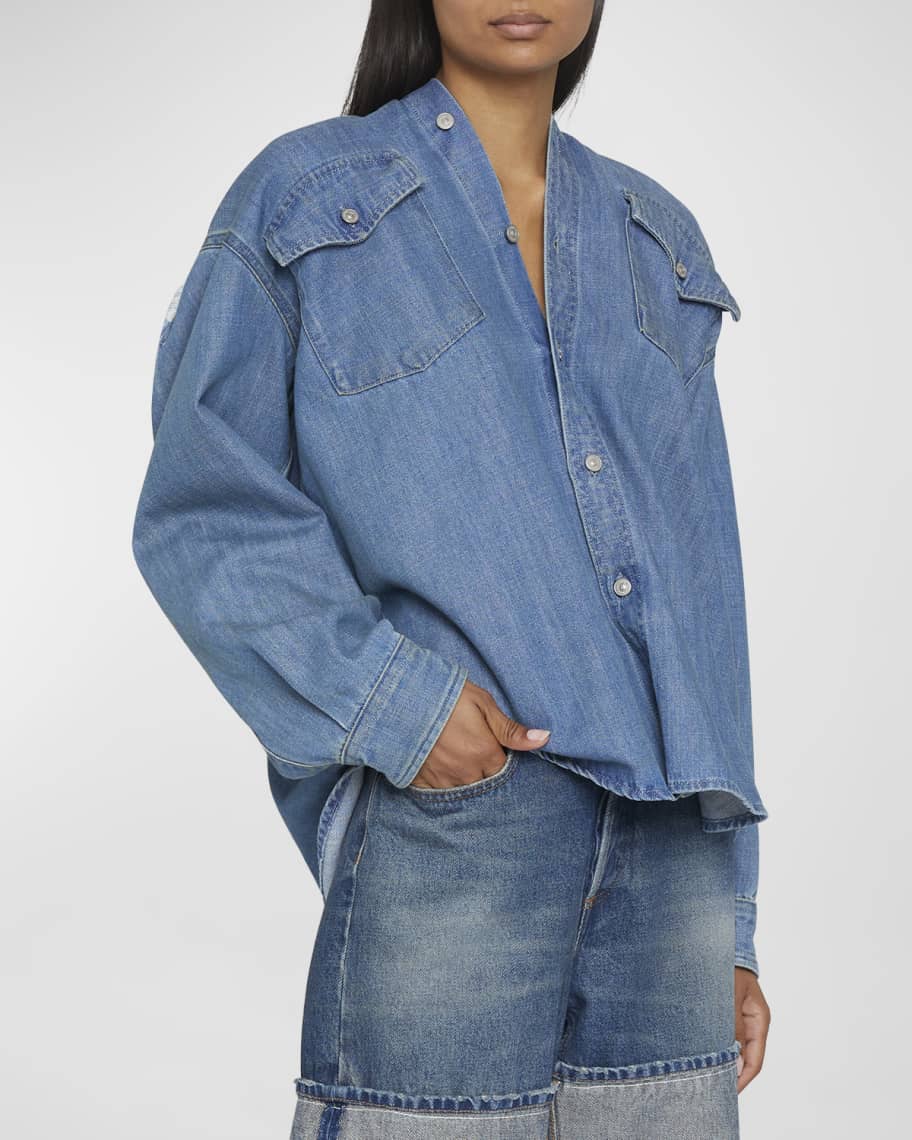 MM6 Maison Margiela Button-Front Denim Shirt | Neiman Marcus
