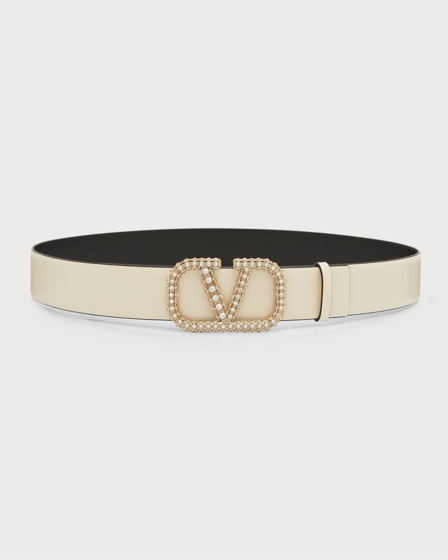 Stoop stempel En del Valentino Garavani Crystal-Embellished Platinum V-Logo Leather Belt |  Neiman Marcus