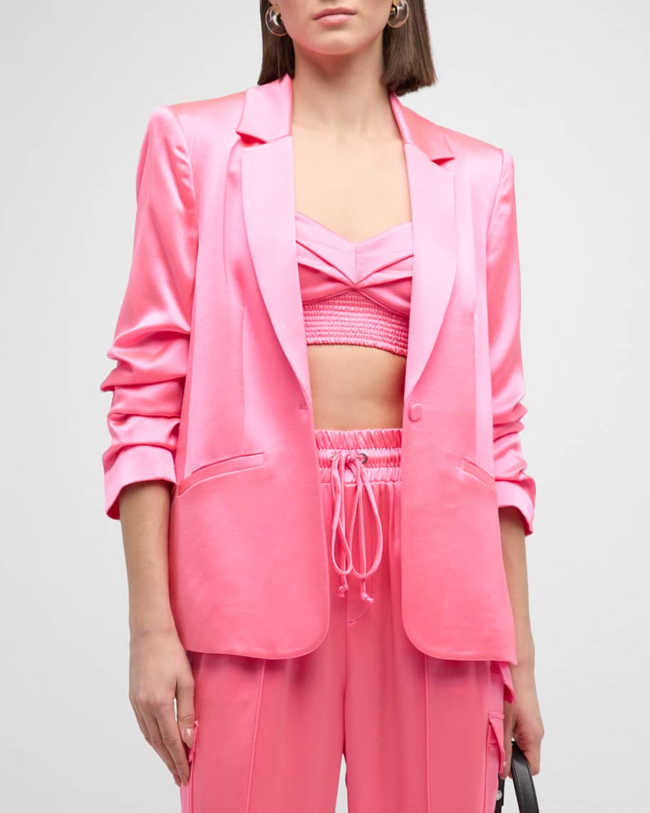 Image 2 of 6: Kylie Scrunched-Sleeve Satin Blazer