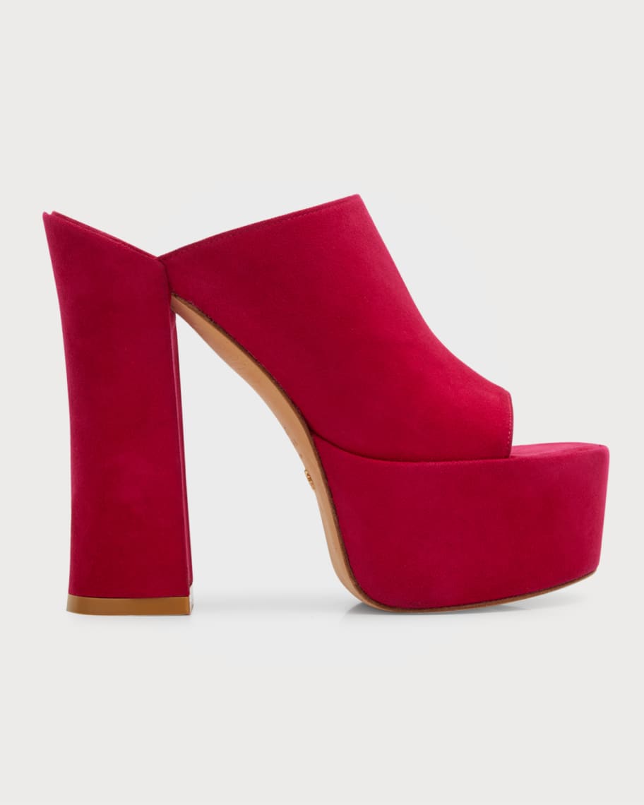 Stuart Weitzman Skyhigh Suede Mule Platform Sandals | Neiman Marcus