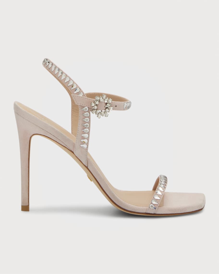 Stuart Weitzman Gemcut Crystal Suede Stiletto Sandals | Neiman Marcus