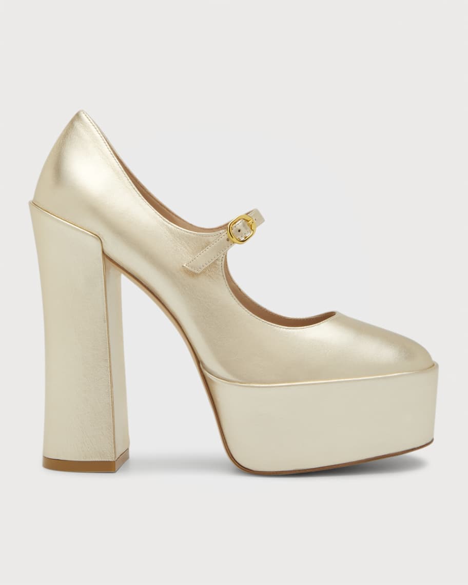 Stuart Weitzman Skyhigh Metallic Mary Jane Platform Pumps Neiman Marcus
