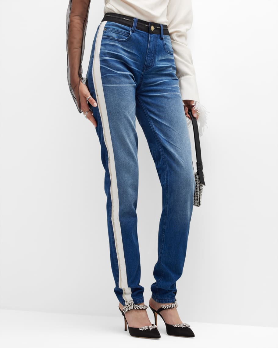 Hellessy Izumi Logo Side-Stripe Straight-Leg Jeans | Neiman Marcus