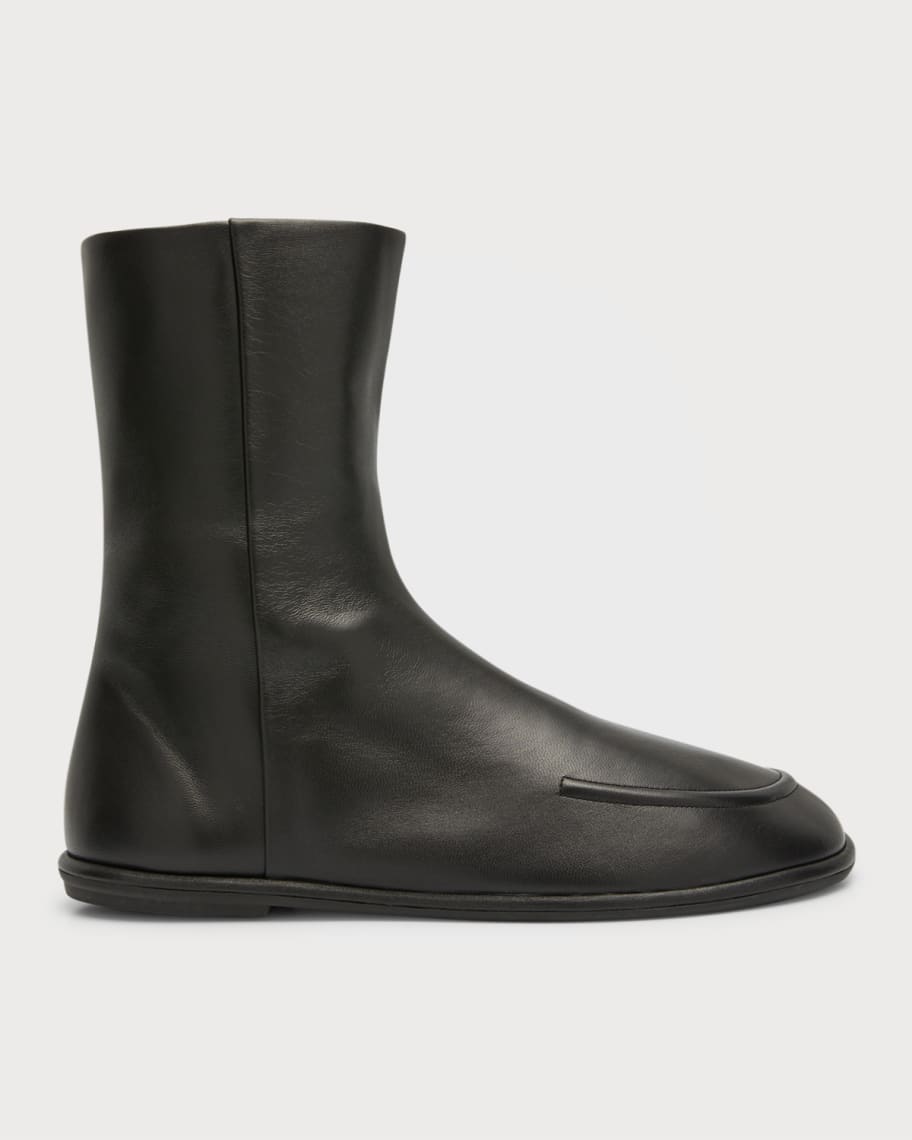 THE ROW Canal Leather Apron Toe Booties Neiman Marcus
