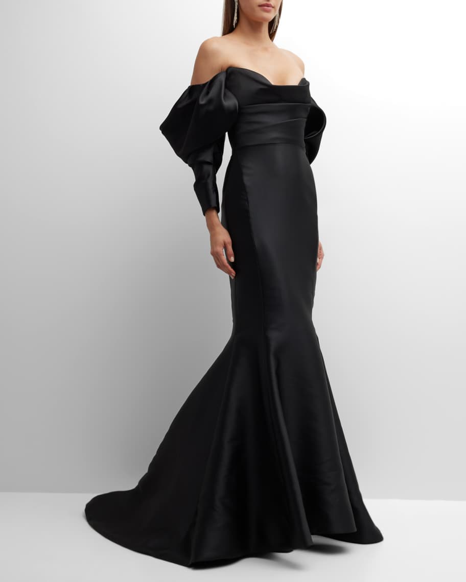Marchesa OffTheShoulder DetachableSleeves Mermaid Gown Neiman Marcus