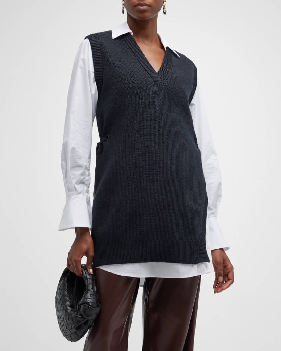 SIMKHAI Skai Combo Knit & Poplin Mini Shirtdress | Neiman Marcus