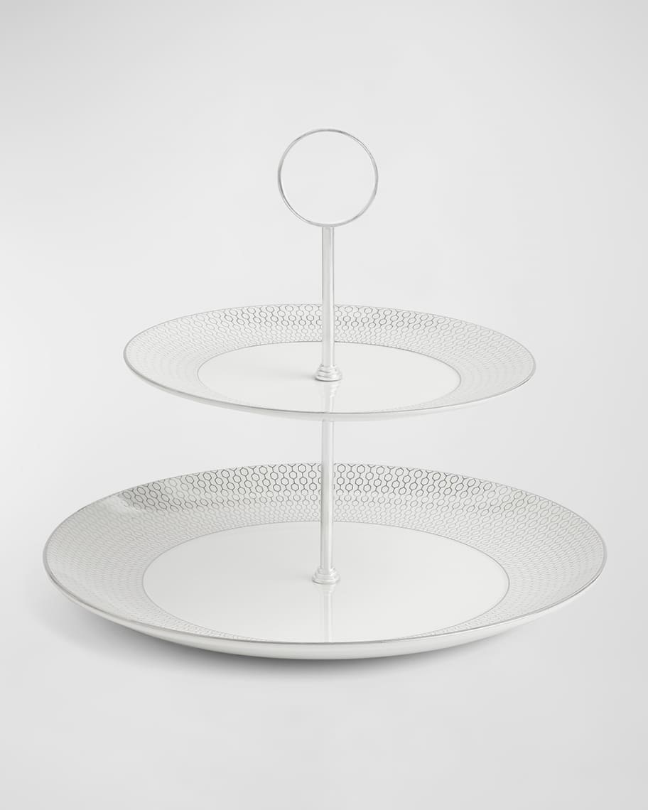 Wedgwood Gio Platinum Two-Tier Cake Stand | Neiman Marcus Wedgwood Gio Platinum Two-Tier Cake Stand