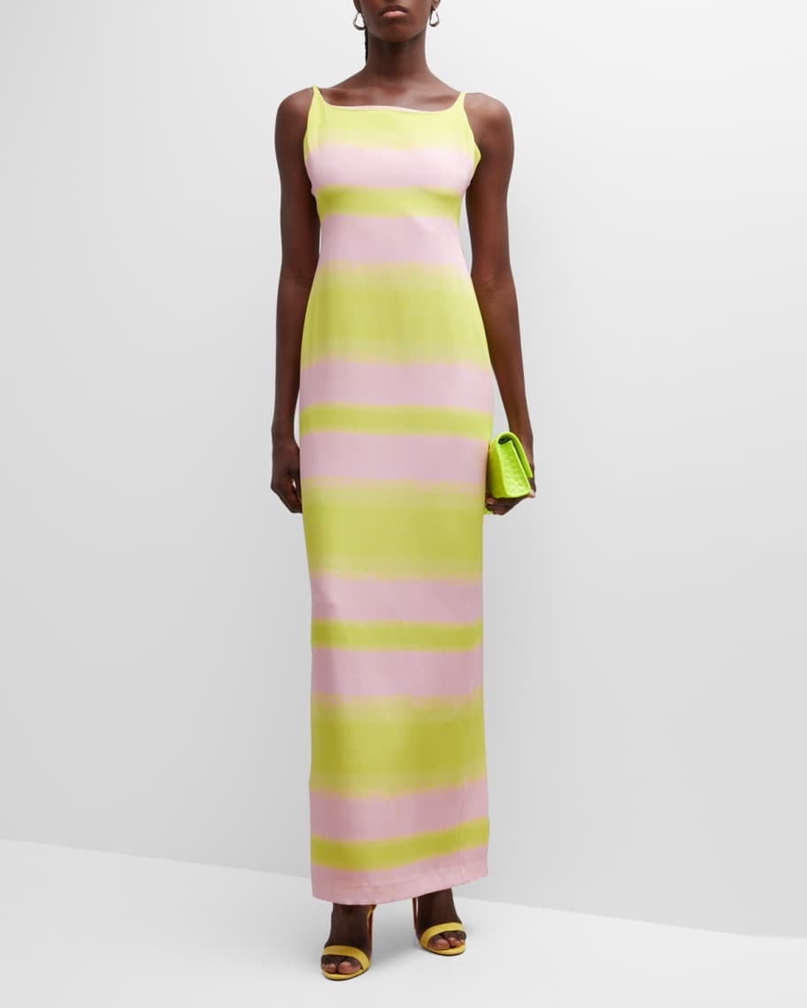 $2295 Brandon Maxwell Women's Pink Yellow Silk Backless Slip Gown