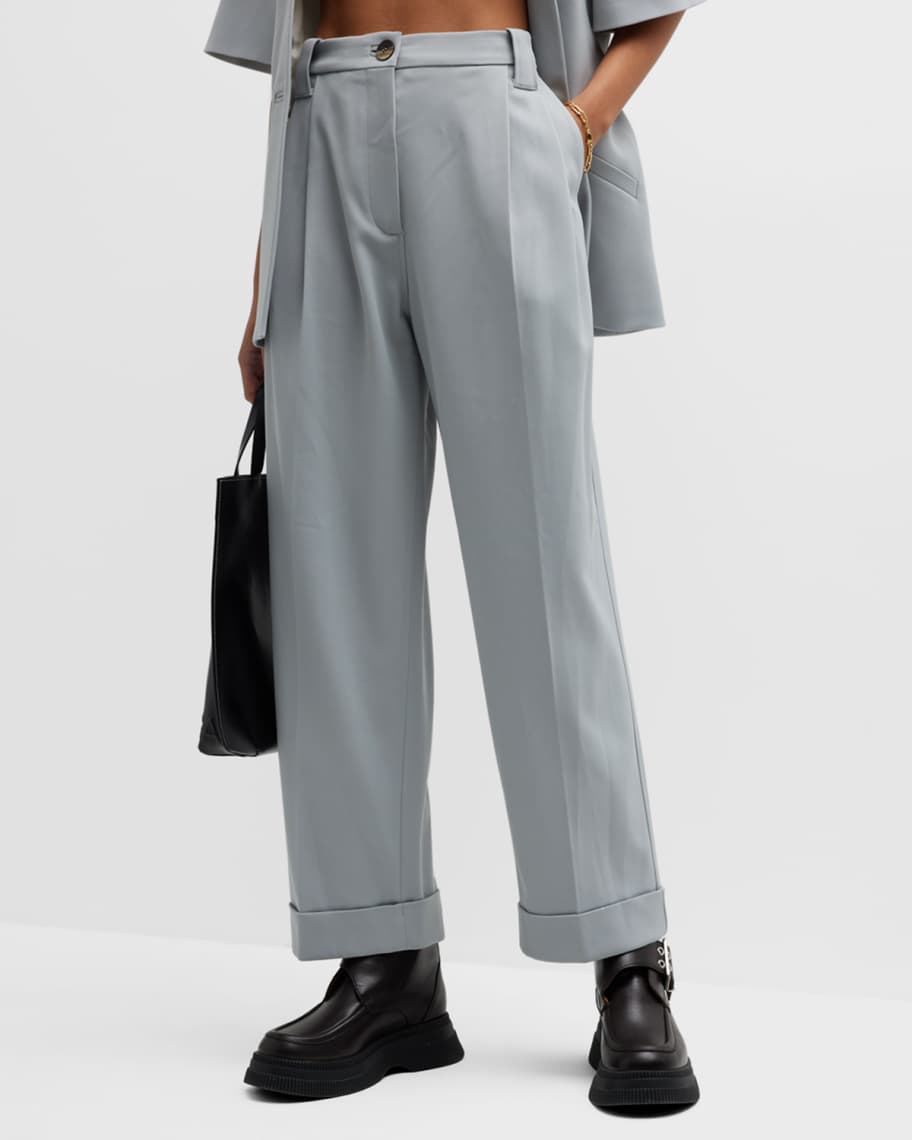 Ganni Cropped Wide-Leg Suiting Pants | Neiman Marcus