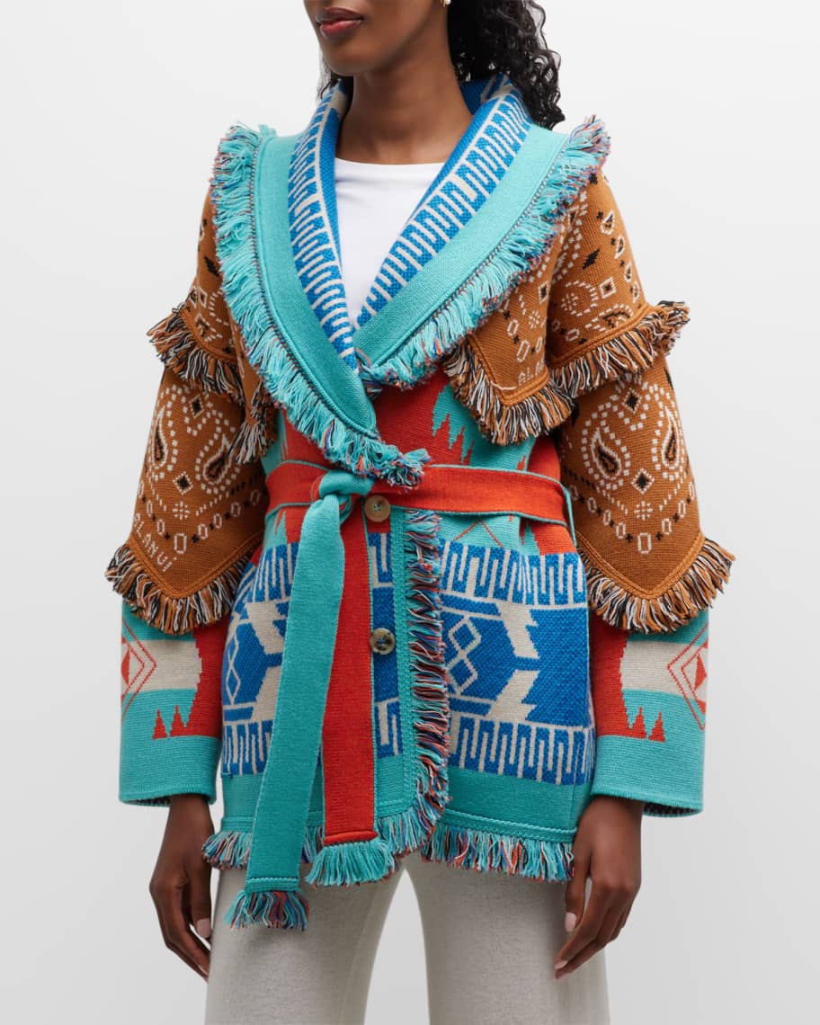 Alanui Icon Bandana Patchwork Jacquard Belted Fringe
