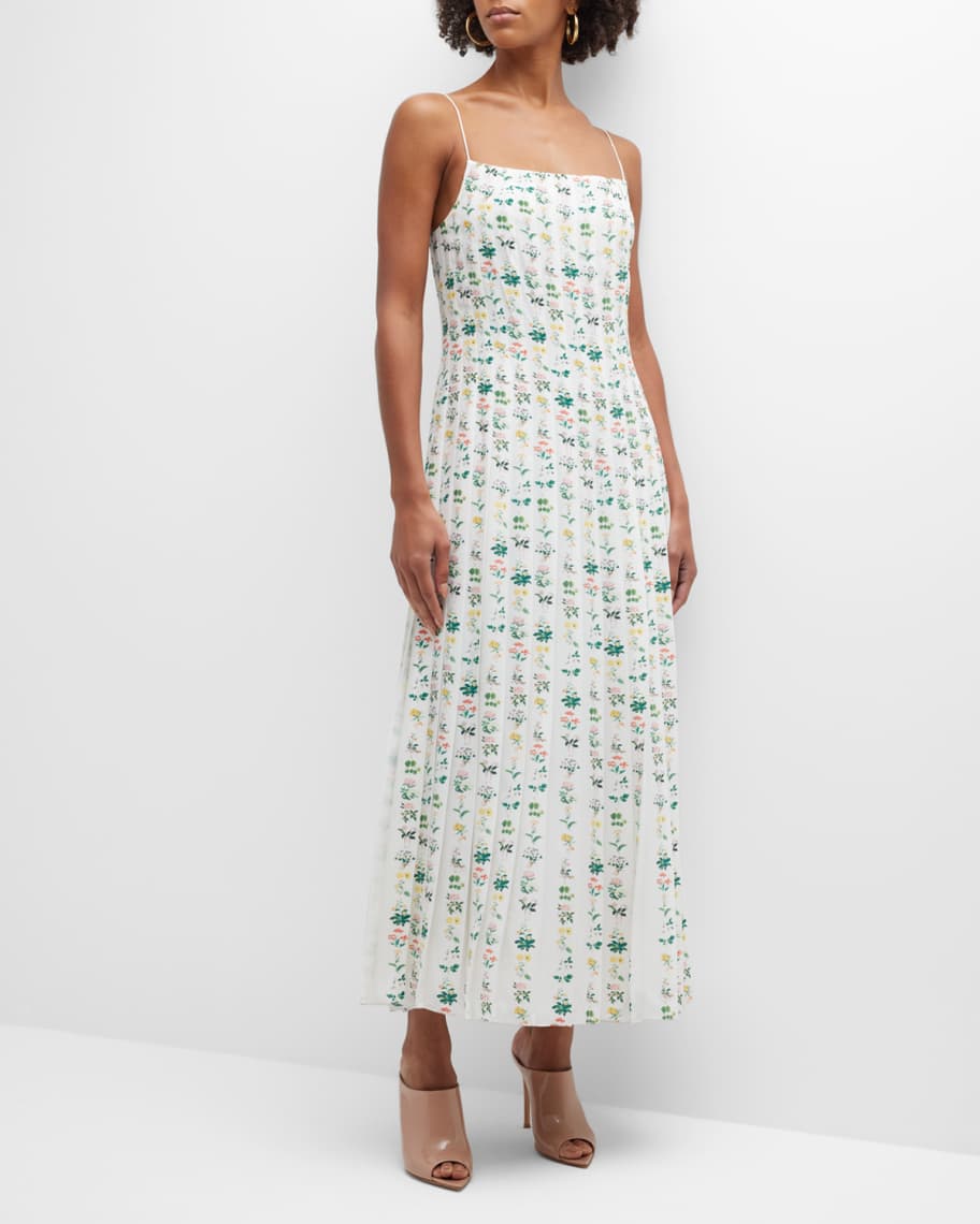 Lippes Pleated Cami Dress w/ Print | Neiman Marcus