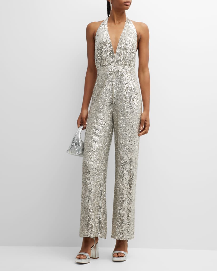 IN THE MOOD FOR LOVE Lily Sequin Halter Jumpsuit Neiman Marcus