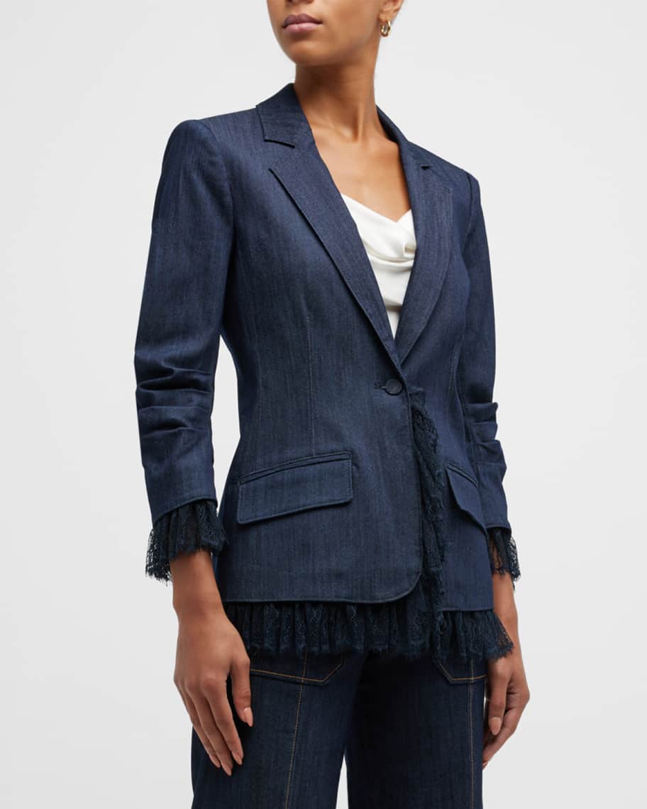 Cinq a Sept Roxie Denim Lace Blazer | Neiman Marcus