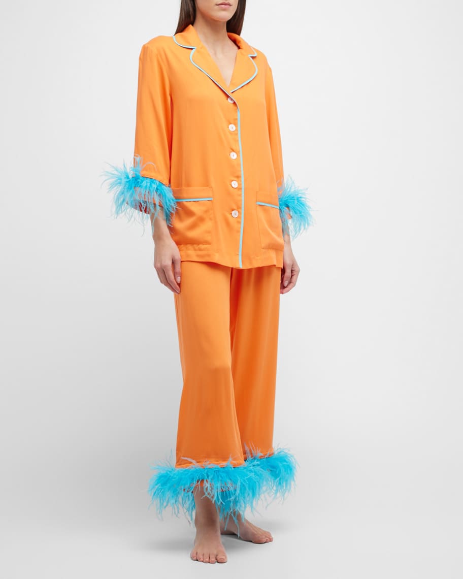 Ombre Feather Cropped Shirt & Pants Pajama Set