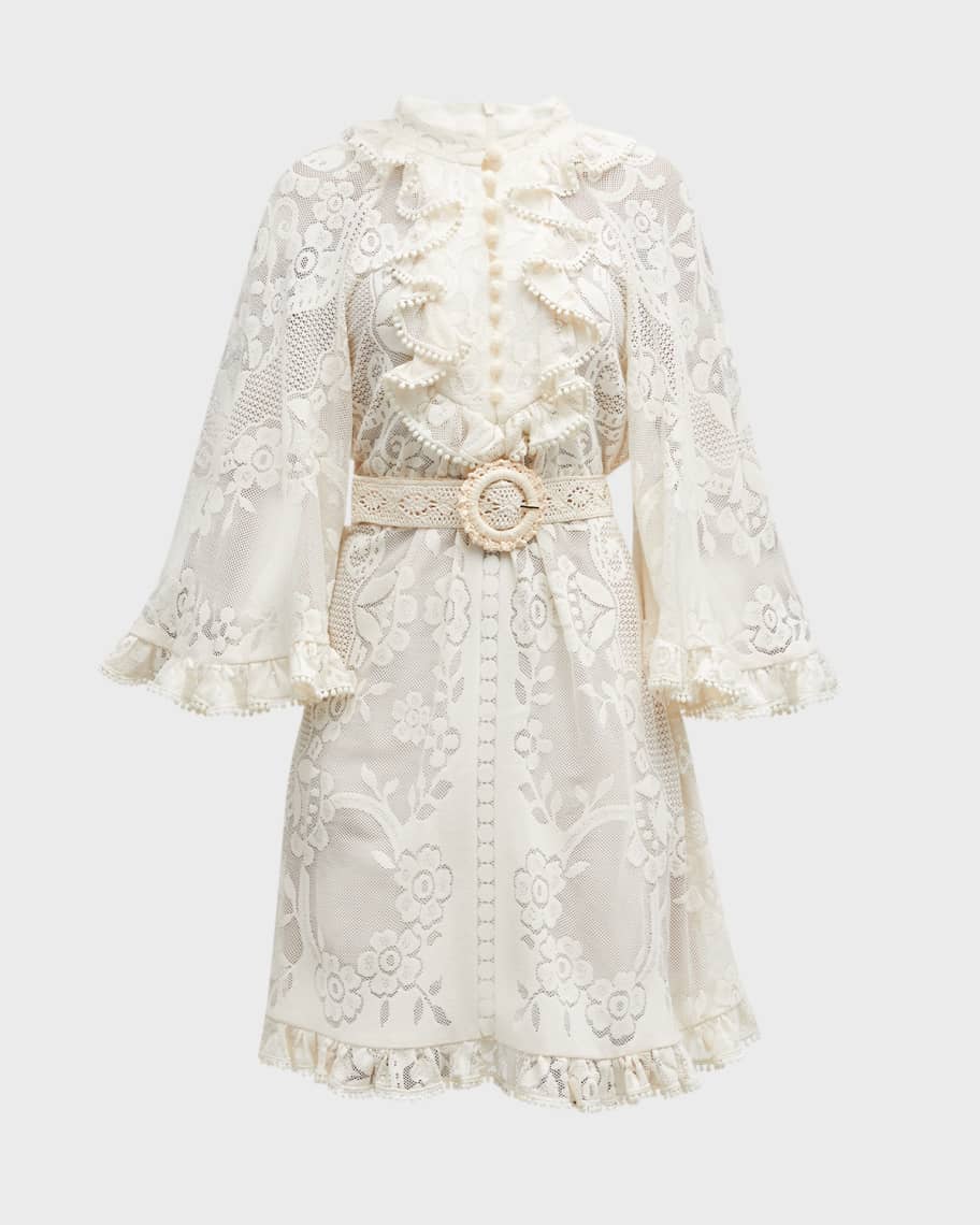 Zimmermann Tiggy Belted Lace Ruffle Mini Dress Neiman Marcus
