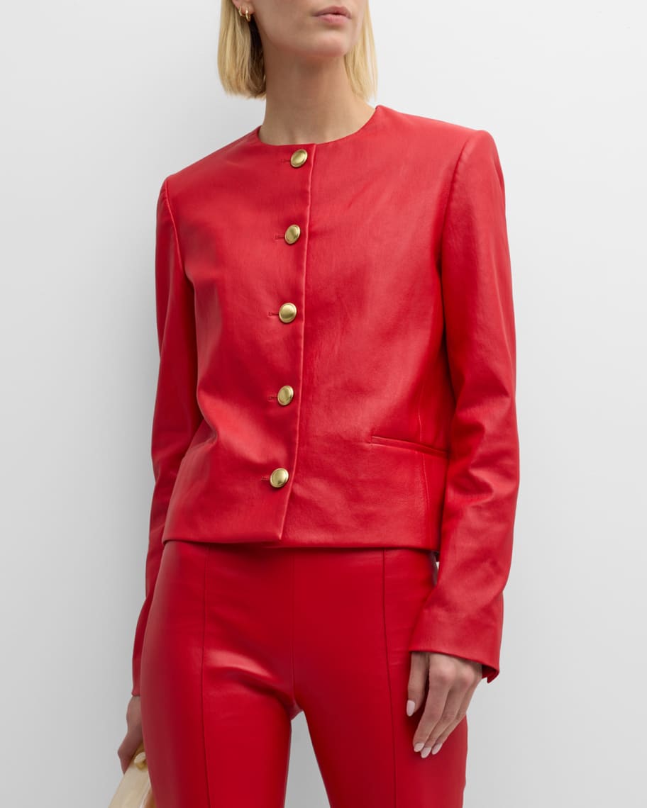 Rosetta Getty Crewneck Tailored Plonge Leather Jacket Neiman Marcus