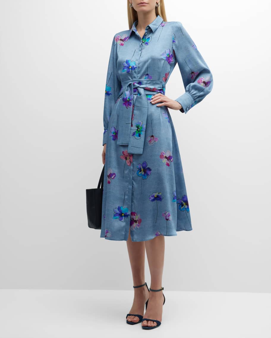 Marella Tales Floral-Print Blouson-Sleeve Midi Dress | Neiman Marcus